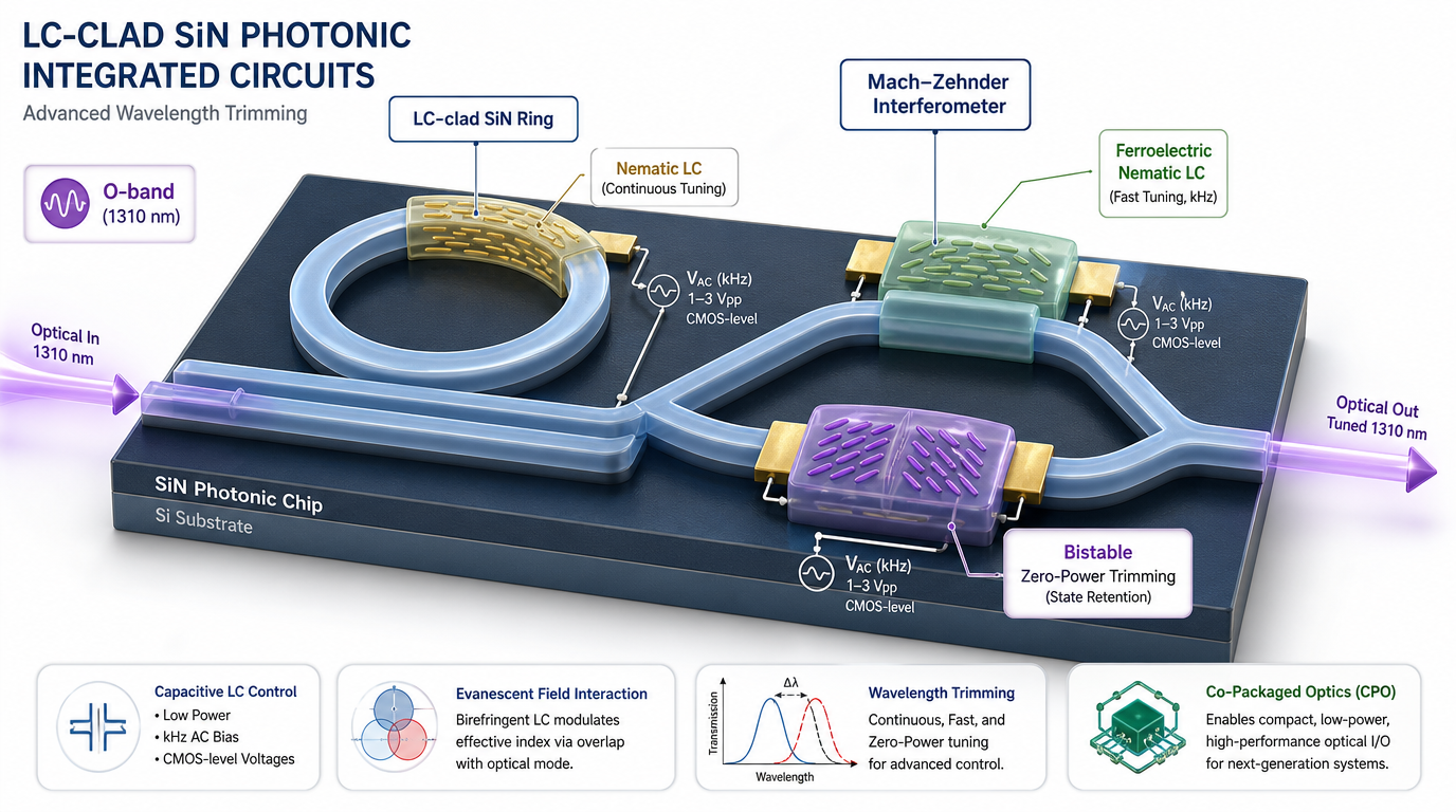 LC-clad SiN photonic integrated circuits for advanced wavelength trimming